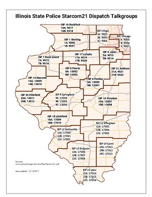 Illinois State Police Starcom21 Dipatch Talkgroups Map - Click image to view in full