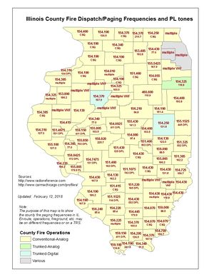 Illinois County Fire Dispatch Frequencies map - Click image to view in full