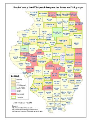 Illinois County Sheriff Dispatch Frequencies Map - Click image to view in full