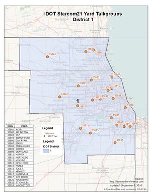 IDOT Yard Starcom21 (District 1) Talkgroups Map - Click image to view in full