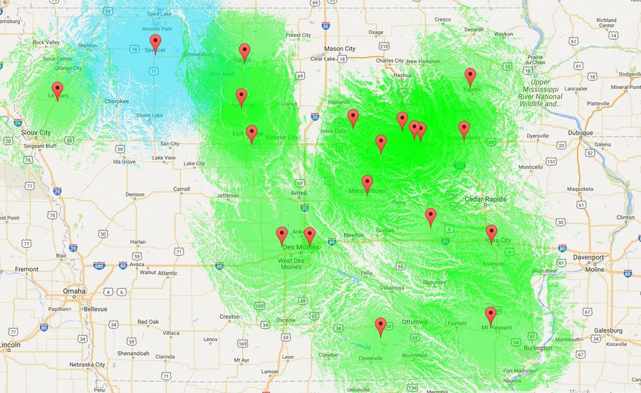 Iowa DMR Brandmeister Coverage Map