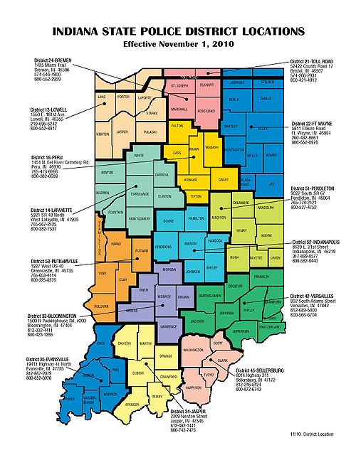 Indiana Dnr District Map Indiana State Police (In) - The Radioreference Wiki